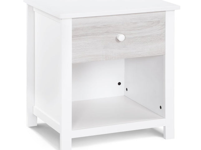24" White Solid Manufactured Wood and Wood One Drawer Nightstand
