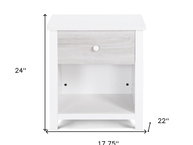 24" White Solid Manufactured Wood and Wood One Drawer Nightstand