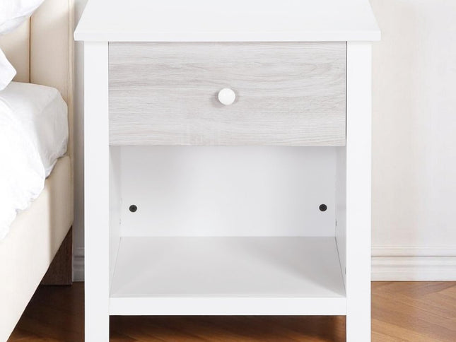 24" White Solid Manufactured Wood and Wood One Drawer Nightstand