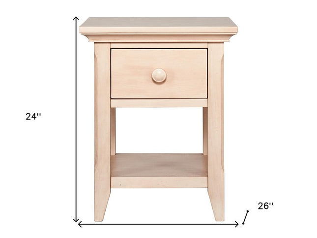 24" Sand Solid Wood Solid and Manufactured Wood One Drawer Nightstand