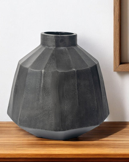 11" Gray Geometric Round Aluminum Table Vase