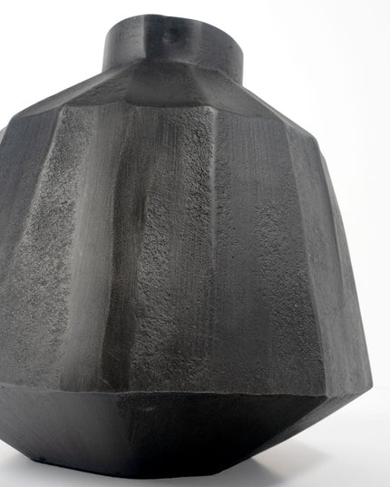 11" Gray Geometric Round Aluminum Table Vase