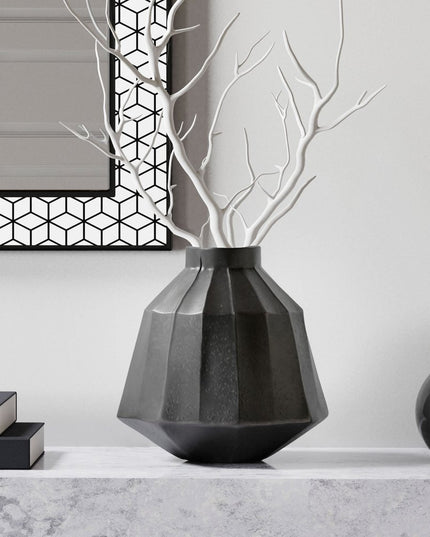 11" Gray Geometric Round Aluminum Table Vase