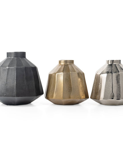 11" Gray Geometric Round Aluminum Table Vase