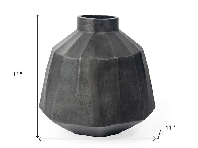 11" Gray Geometric Round Aluminum Table Vase