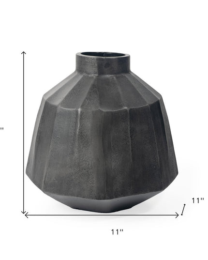 11" Gray Geometric Round Aluminum Table Vase
