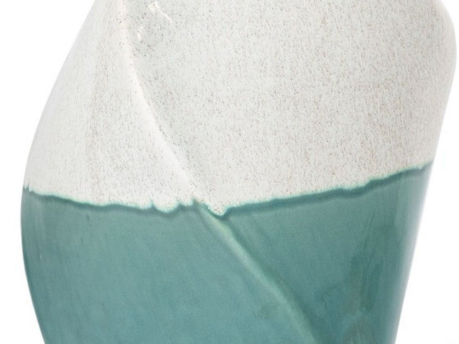 12" Green and Ivory Ombre Wavy Ceramic Table Vase