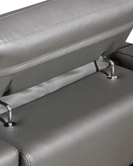 Gray Italian Leather Power Reclining U Shaped Five Piece Corner Sectional With Console