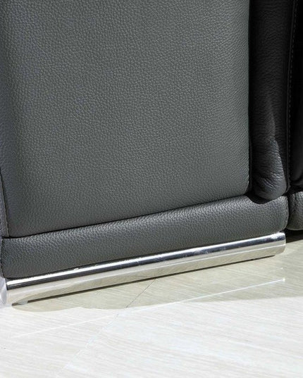 Gray Italian Leather Power Reclining U Shaped Five Piece Corner Sectional With Console