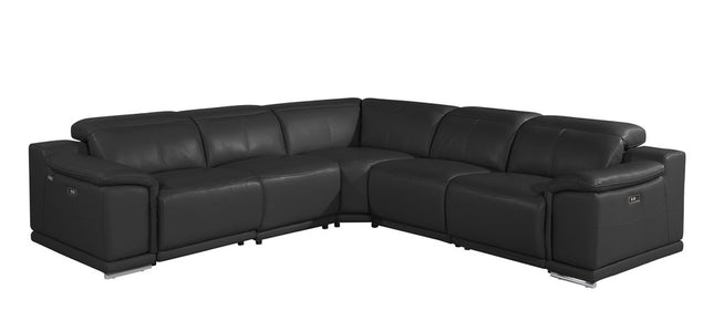 Black Italian Leather Modular L Shaped Five Piece Corner Sectional