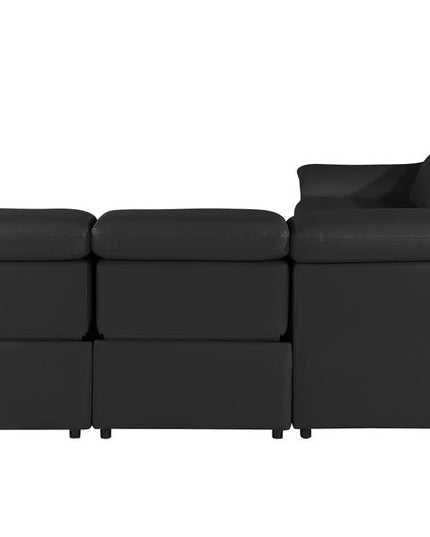 Black Italian Leather Modular L Shaped Five Piece Corner Sectional