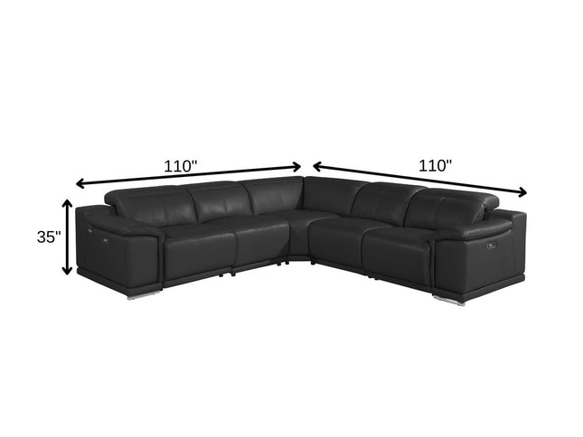 Black Italian Leather Modular L Shaped Five Piece Corner Sectional