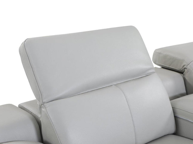 Light Gray Italian Leather Power Reclining U Shaped Five Piece Corner Sectional With Console