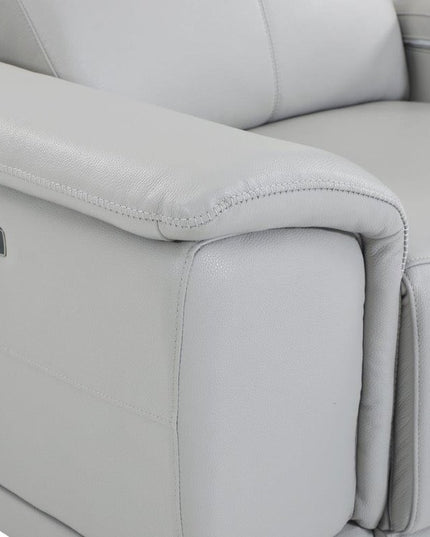 Light Gray Italian Leather Power Reclining U Shaped Five Piece Corner Sectional With Console