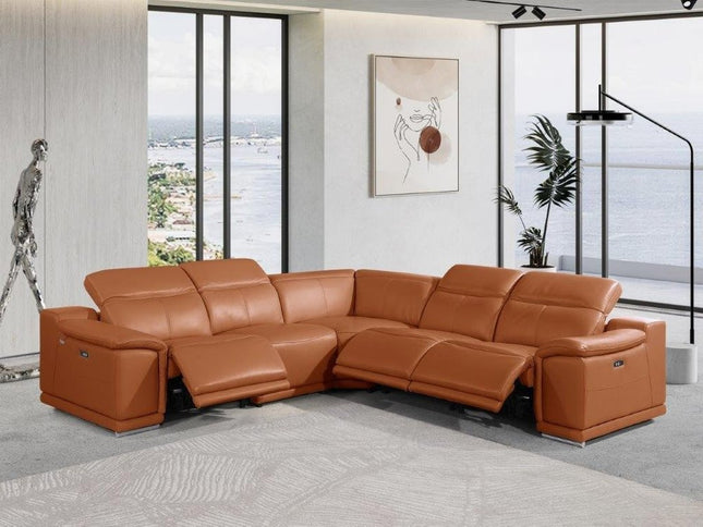 Camel Italian Leather Modular L Shaped Five Piece Corner Sectional