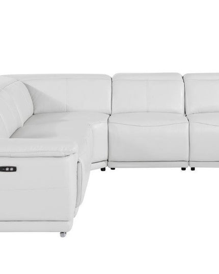 White Italian Leather Power Reclining L Shaped Five Piece Corner Sectional