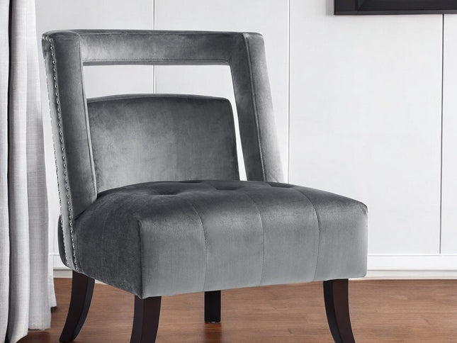 26" Gray and Black Velvet Tufted Side Chair