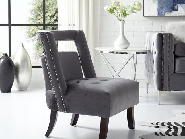 26" Gray and Black Velvet Tufted Side Chair