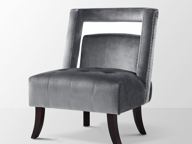 26" Gray and Black Velvet Tufted Side Chair