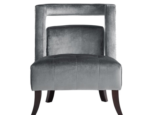 26" Gray and Black Velvet Tufted Side Chair
