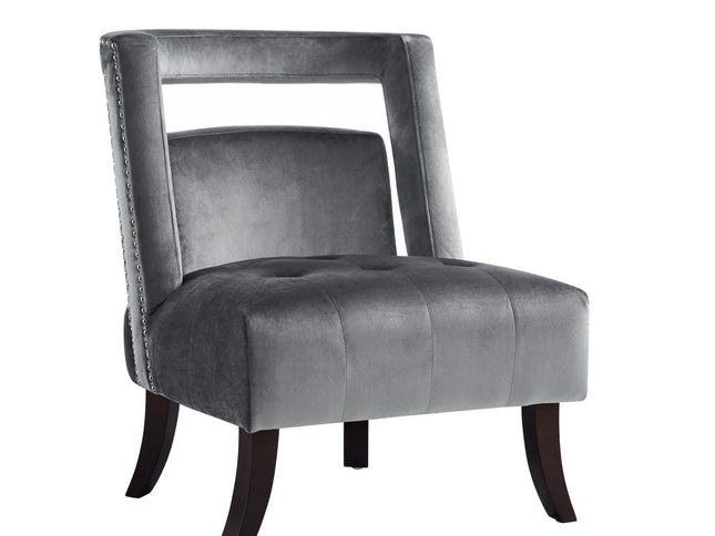 26" Gray and Black Velvet Tufted Side Chair