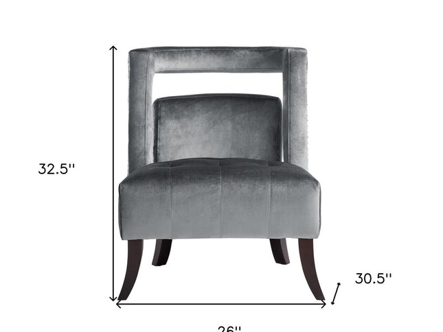 26" Gray and Black Velvet Tufted Side Chair