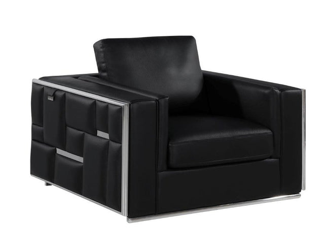 47" Black And Silver Top Grain Leather Club Chair