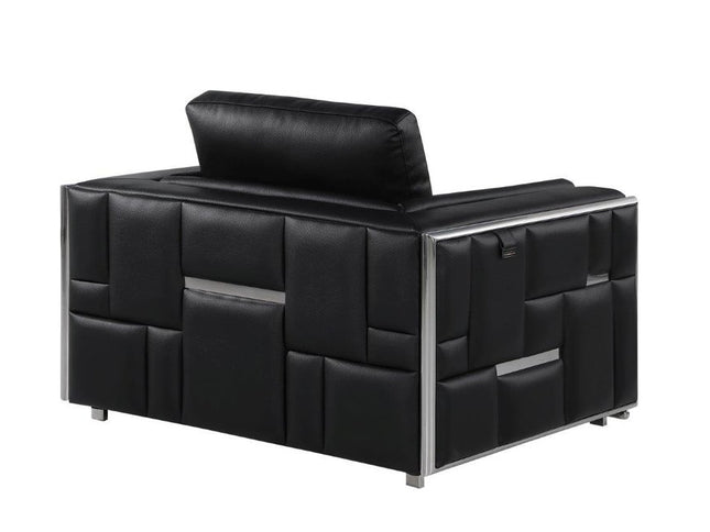 47" Black And Silver Top Grain Leather Club Chair
