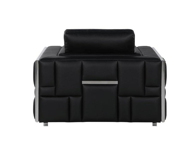 47" Black And Silver Top Grain Leather Club Chair