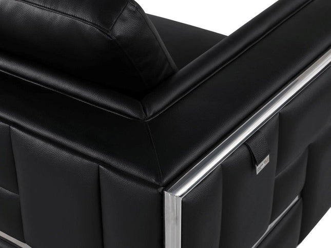 47" Black And Silver Top Grain Leather Club Chair