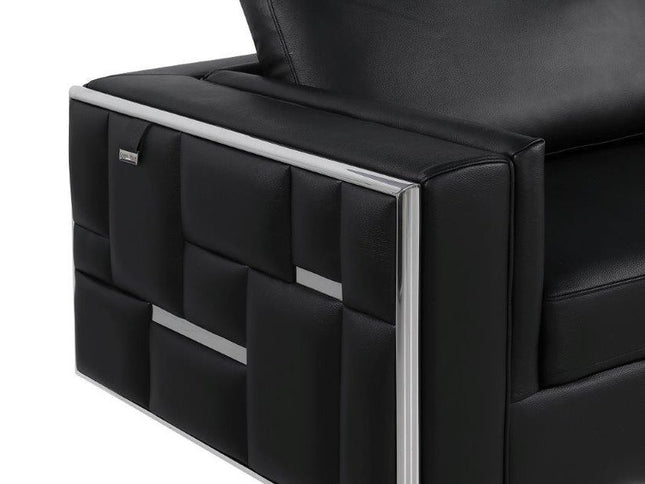 47" Black And Silver Top Grain Leather Club Chair