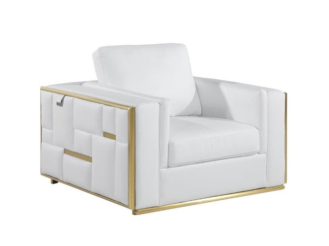 47" White And Gold Top Grain Leather Club Chair