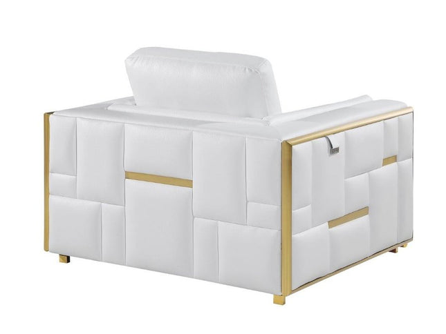 47" White And Gold Top Grain Leather Club Chair
