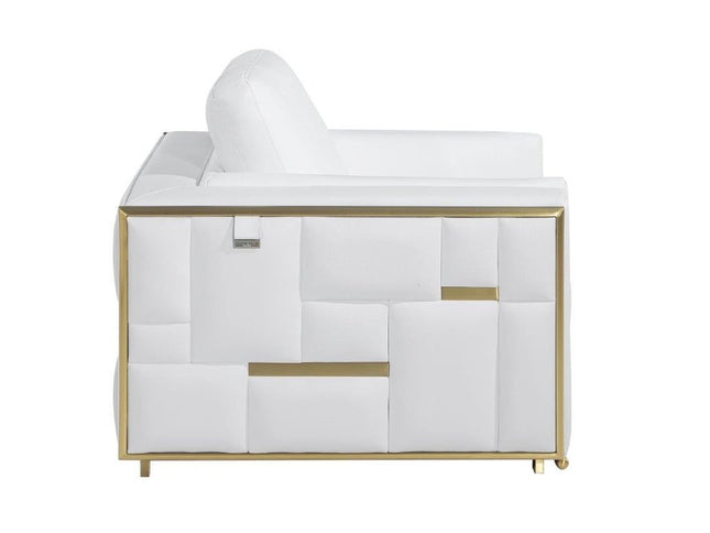 47" White And Gold Top Grain Leather Club Chair