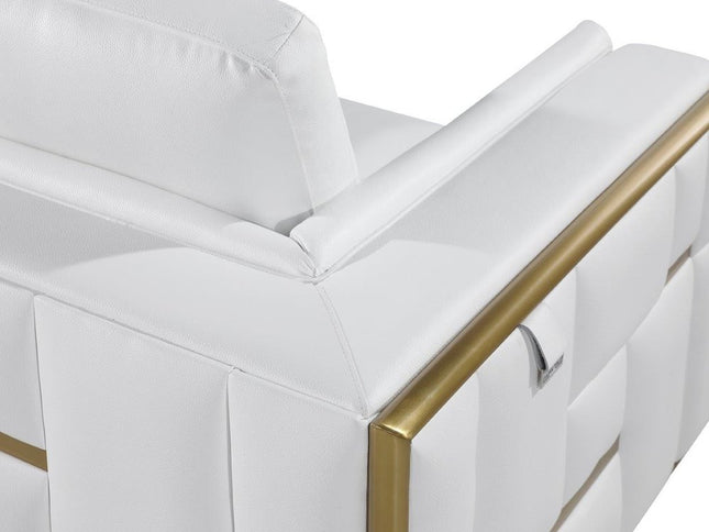 47" White And Gold Top Grain Leather Club Chair