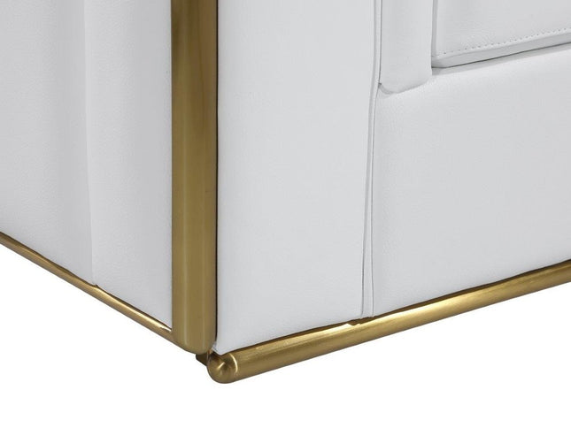 47" White And Gold Top Grain Leather Club Chair