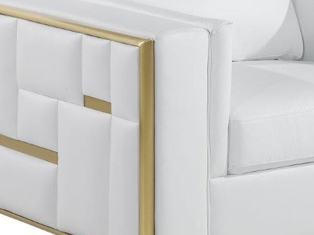 47" White And Gold Top Grain Leather Club Chair