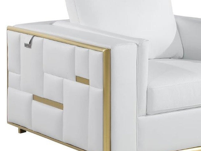 47" White And Gold Top Grain Leather Club Chair
