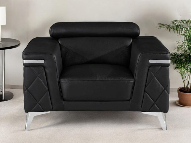 42" Black And Silver Top Grain Leather Club Chair