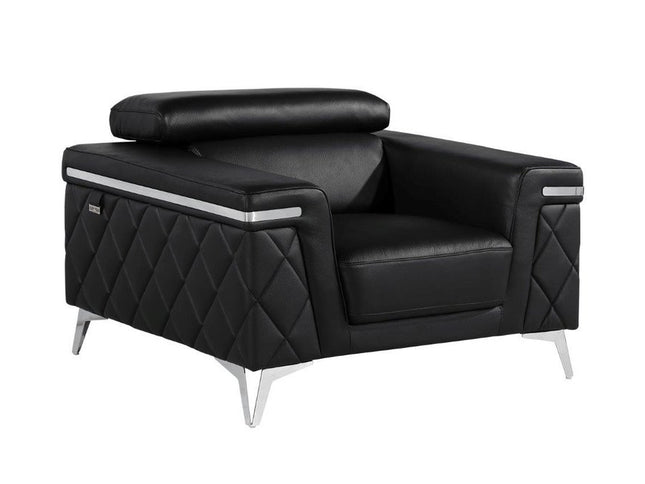 42" Black And Silver Top Grain Leather Club Chair