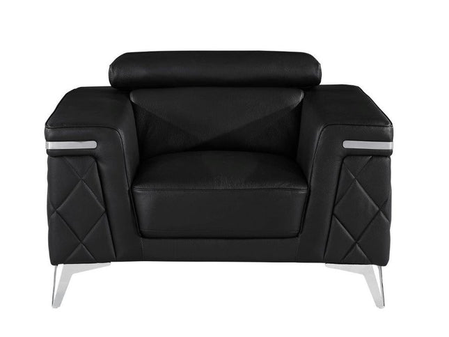42" Black And Silver Top Grain Leather Club Chair