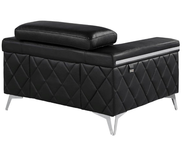 42" Black And Silver Top Grain Leather Club Chair