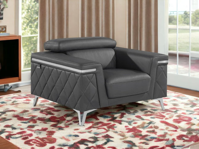 42" Gray And Silver Top Grain Leather Club Chair