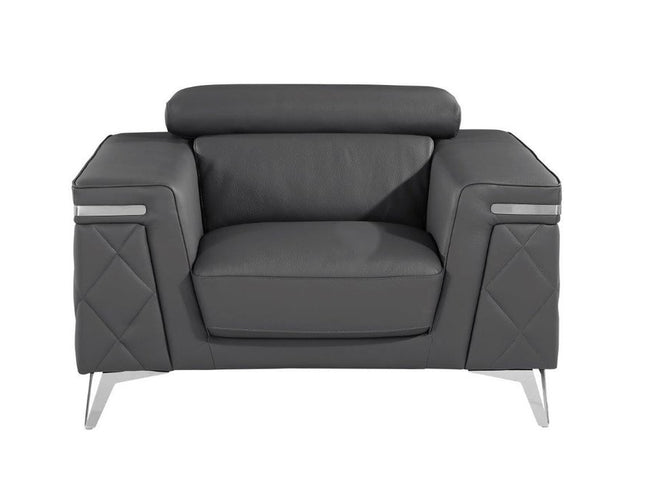 42" Gray And Silver Top Grain Leather Club Chair