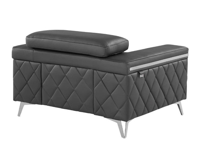 42" Gray And Silver Top Grain Leather Club Chair