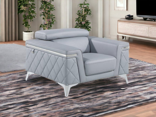 42" Light Gray And Silver Top Grain Leather Club Chair