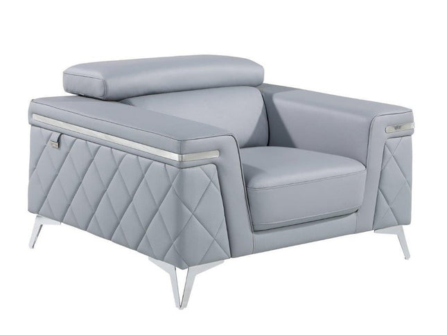 42" Light Gray And Silver Top Grain Leather Club Chair