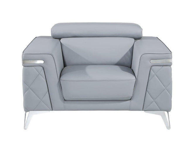 42" Light Gray And Silver Top Grain Leather Club Chair