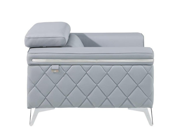 42" Light Gray And Silver Top Grain Leather Club Chair