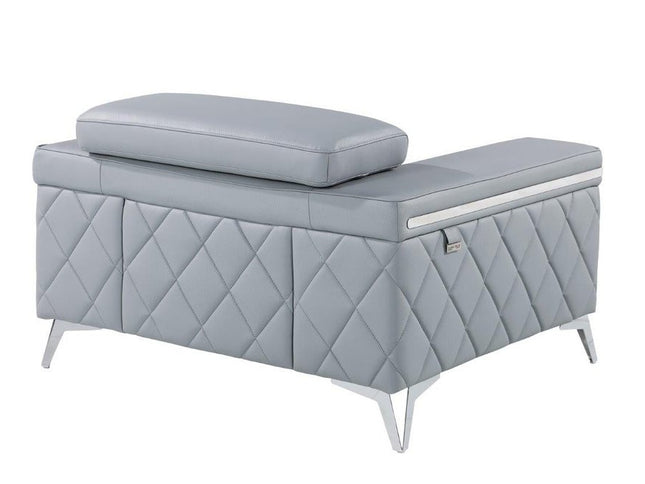 42" Light Gray And Silver Top Grain Leather Club Chair